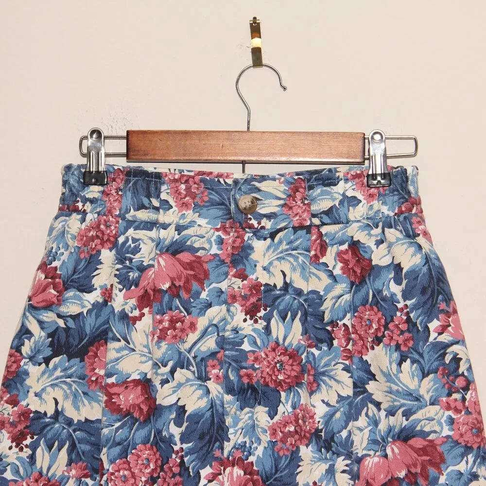 Vintage Norm Thompson Floral Denim Pencil Skirt Size 10 Midi/Maxi Made in USA
